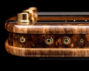 Closeup View Of Ornate Wooden Electric Guitar