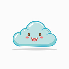 Obraz premium Cute cartoon cloud with a happy smiling face and pink cheeks.