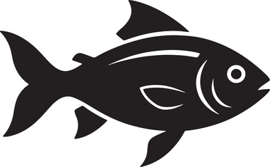 Obraz premium A stylized black silhouette of a fish with fins and a tail, representing aquatic life and the ocean animal also transparent background