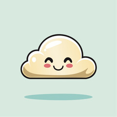Naklejka premium Cute cloud cartoon character with a happy face, floating on a light blue background.