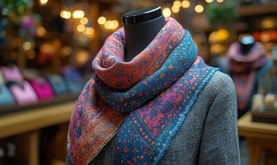 Colorful Patterned Scarf on Boutique Mannequin