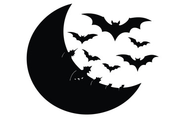 moon with bats vector icon silhouette