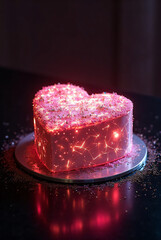 Futuristic glowing geometric heart cake for Valentine's Day