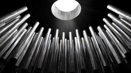 A stark backdrop of polished stainless steel pipes, a visual metaphor for the industrial heart of the metallurgical industry, hinting at strength, precision, and the raw power of metal 