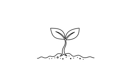 A simple line drawing of a new plant sprout emerging from the soil, representing growth and new beginnings