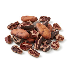 Obraz premium Natural, unroasted cacao beans and fragments, ideal for crafting rich chocolate treats and gourmet desserts