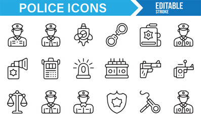 Fototapeta premium Police and law enforcement line icons set