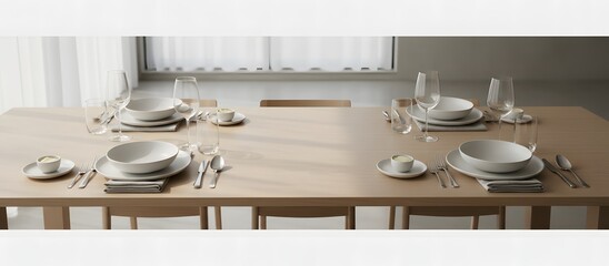 Minimal Dining Table Setup with Elegant Tableware and Empty Space