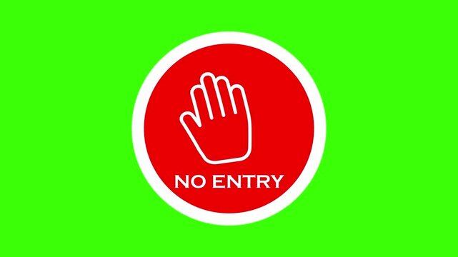stop sign no entry prohibited animated sign no entry hand stop shaking 4k green screen isolated