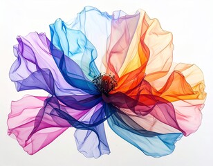 Translucent rainbow flower with textured center on white