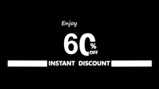 60% off instant discount and bonus animation. Promotion Badges for Sale Banners and white background. Sale discount 60% percent logo animation.