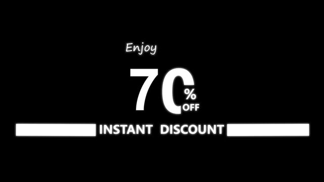 70% off instant discount and bonus animation. Promotion Badges for Sale Banners and white background. Sale discount 70% percent logo animation.