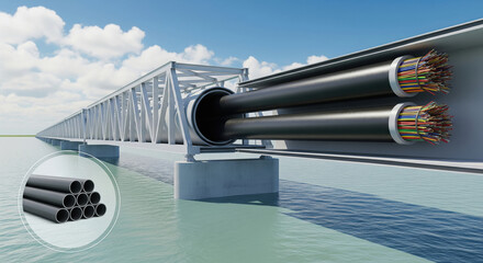 Optical Fiber Cables in Protective Pipes on Bridge Infrastructure
