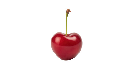 Single ripe red cherry with green stem isolated on a transparent background fruit