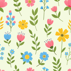 Blooming botanical flowers border frame. colorful wild flower on white background. Colorful garden vector illustration.