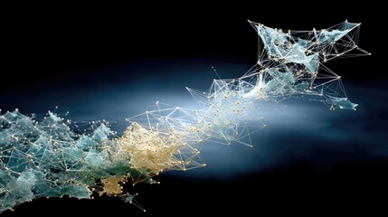 An abstract representation of a neural network, a luminous, complex web of interconnected nodes made of light and crystalline structures, ethereal glow, sophisticated AI concept 