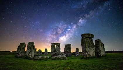 Stonehenge under a starry night sky - An ancient wonder illuminated.