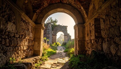 Obraz premium Ancient Arched Passageway - A Journey Through Time and Stone.