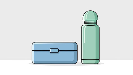 Healthy lunch kit and water bottle on a light table.