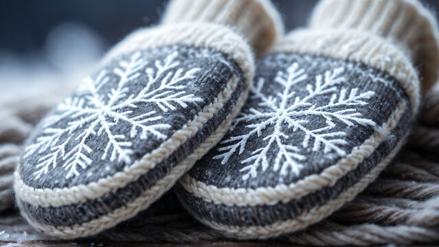 Grau-wei&szlig;e Strickhandschuhe mit Schneeflocken-Muster