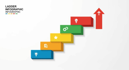 Ladder infographic, steps for success, growth, business goal achievement, progress, upward arrow © Nak