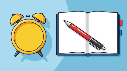 Bright Morning Alarm Clock and Notebook with Pencil Ready for Writing.