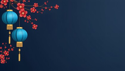 Happy chinese new year card template with lanterns