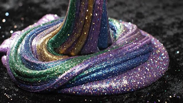 Mesmerizing Glitter Slime Swirls - A Rainbow of Sparkle and Playful Texture.