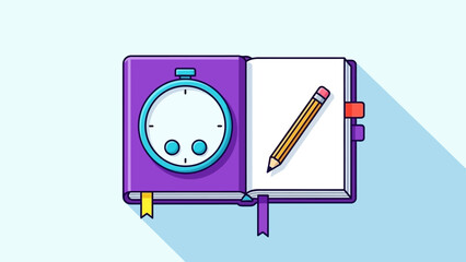 Bright Illustration of a Study Desk With Clock and Notebook for Planning.