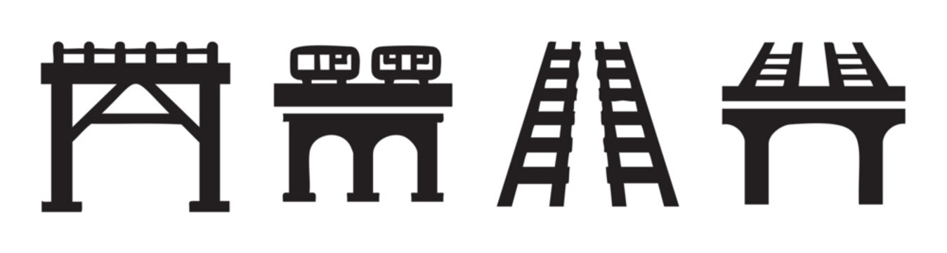 Different railway bridges and tracks transportation infrastructure collection featuring various designs for modern and classic train travel routes.
