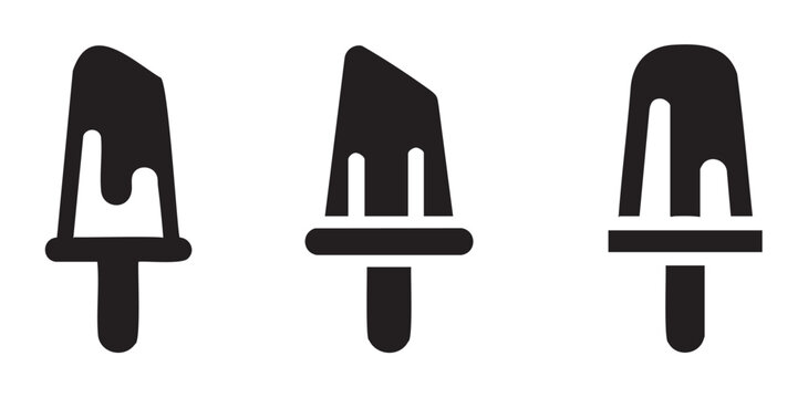 Three black silhouette popsicle icons representing frozen desserts and refreshing summer treats, perfect for graphic design elements or web illustrations.