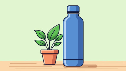Eco Friendly Bottle and Plant Illustration on Table.