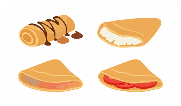 French crepe pancake set with sweet and savory fillings flat vector illustration