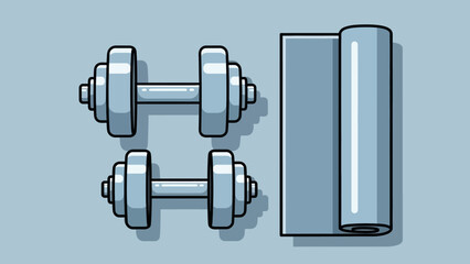 Dumbbells and Gym Mat Ready for Home Workout.