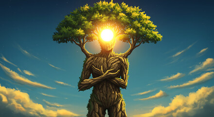 Guardian Tree Spirit with Radiant Light Orb
