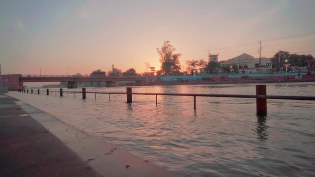 A beautiful sunrise captured as river flows by.
