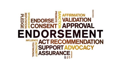 Endorsement animated word cloud-text design animation tag kinetic typography seamless loop.
