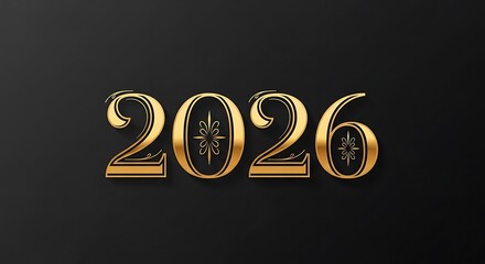 Elegant gold lettering announces the arrival of the New Year 2026 with a sophisticated flourish.