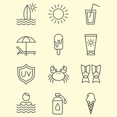 Summer vacation beach icons set surfboard © Armankhan