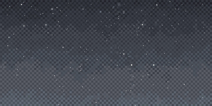 A dark starry night sky with scattered glowing particles on transparent background