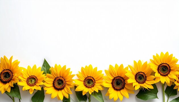 Bright yellow sunflowers forming a cheerful floral border on a clean white background, perfect for summer designs and happy messages - Powered by Adobe