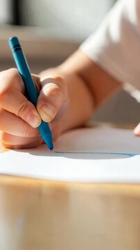 A Young Child's Creative Journey: Captivating Moments of Colorful Expression Through the Art of Drawing with a Blue Marker on Paper