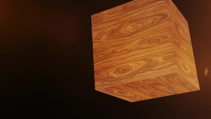 Naklejka premium Wooden cube floating with glowing abstract background