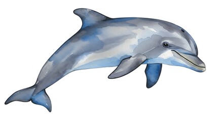 Obraz premium Watercolor illustration depicts a vibrant, smiling dolphin isolated on white background