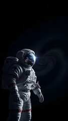 Naklejka premium Astronaut Floating in Dark Space Vertical