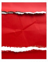 Torn red paper with jagged edges reveals white background