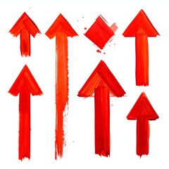 Seven upward-pointing arrows in red paint on a white background