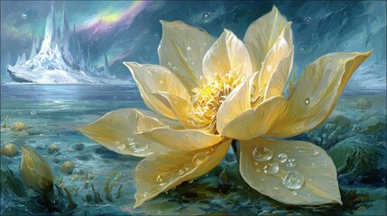 Glowing Lotus Flower In Snowy Arctic Landscape