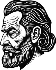 Bearded Man Portrait Engraving Vector Illustration
