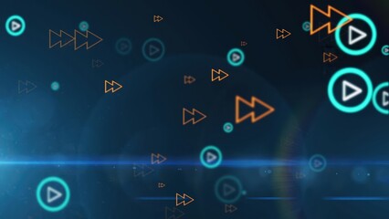 Media player symbols playing fast forward on dark background
